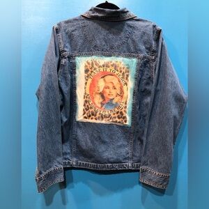 Handmade DOLLY jean jacket TEASE IT TO JESUS AND SPRAY IT LIKE HELL womens L